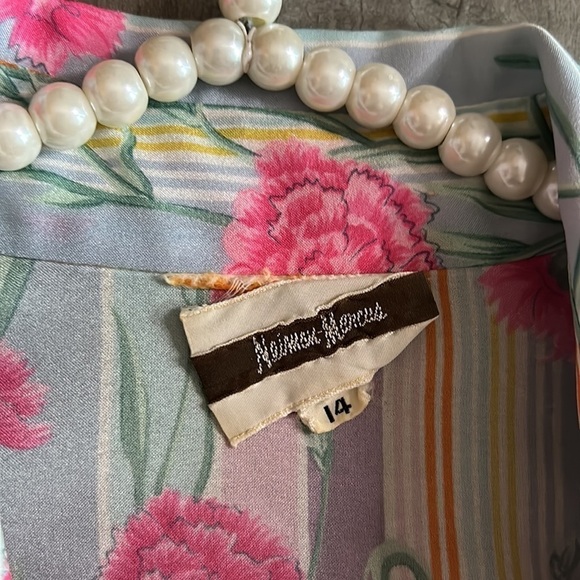 Vintage Neiman Marcus pastel stripe floral bouquet button-down cotton shirt - Picture 3 of 6